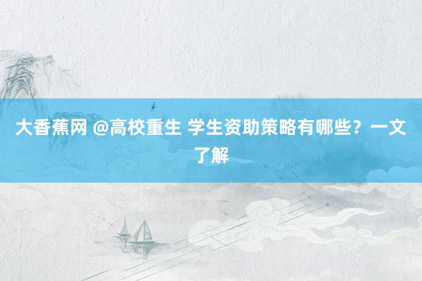 大香蕉网 @高校重生 学生资助策略有哪些？一文了解